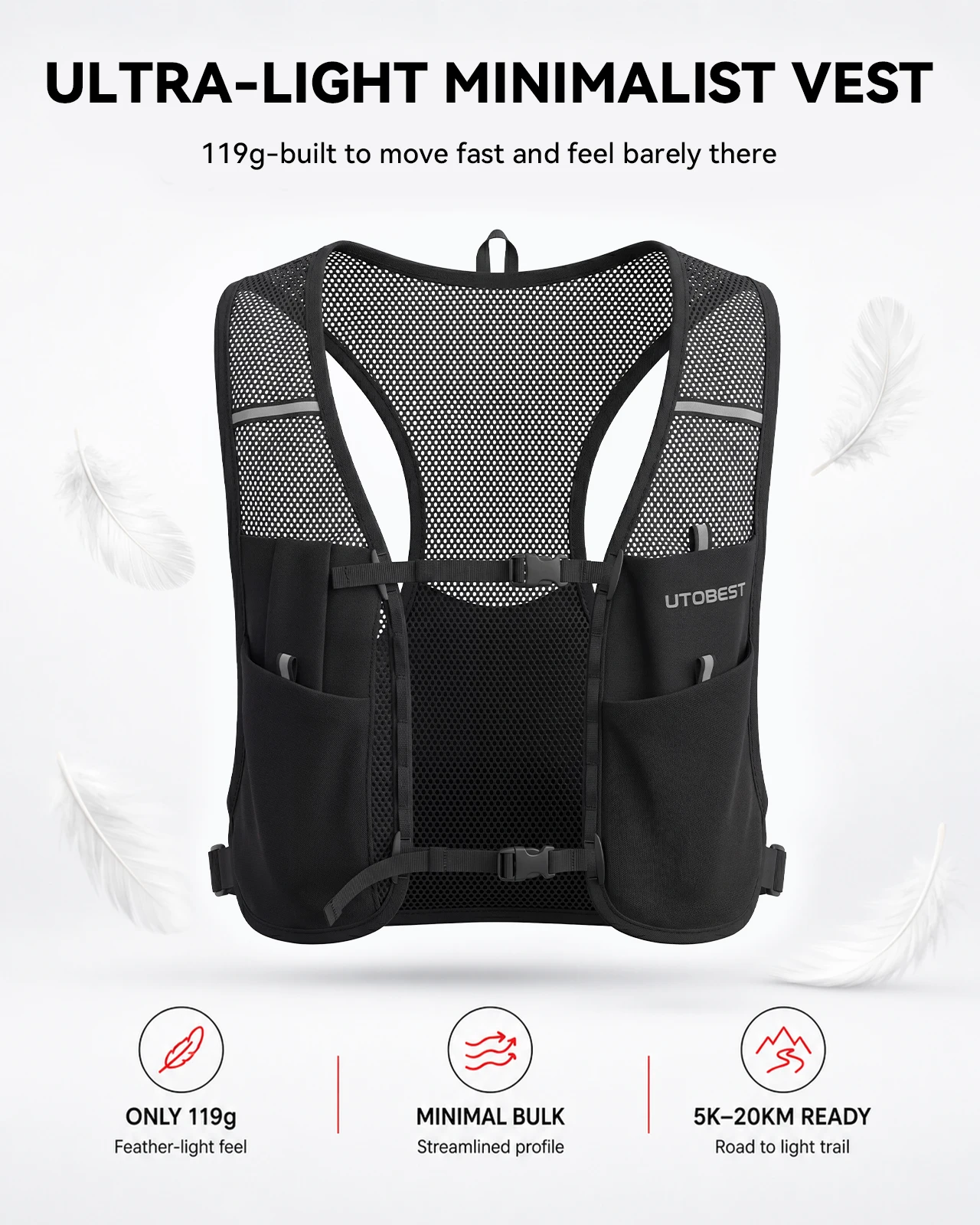 ultra light hydration running vest – breathable reflective backpack for trail running & hiking