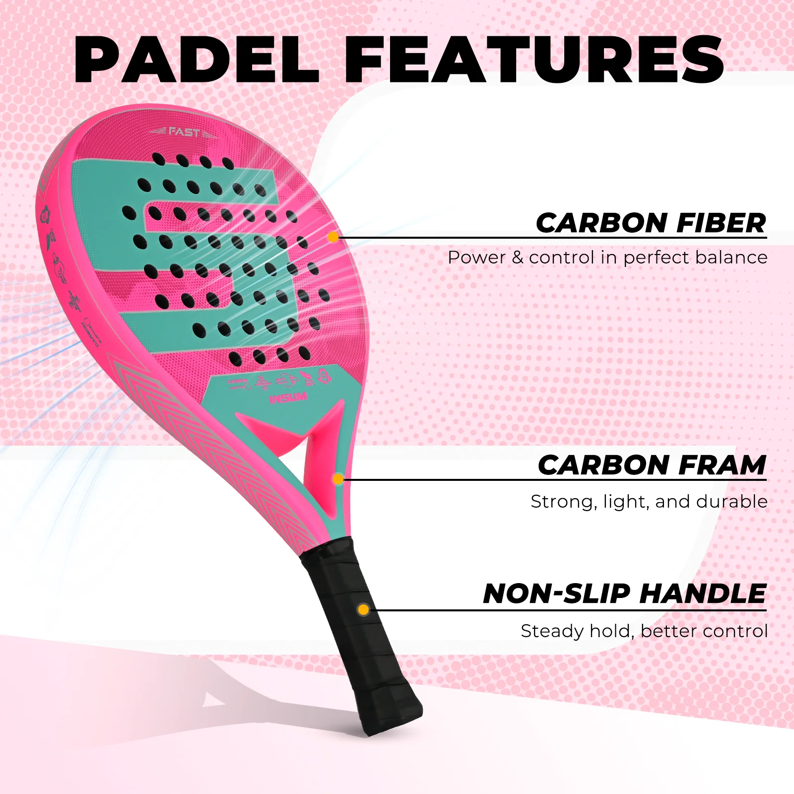 carbon fiber padel racket – lightweight with eva memory flex foam core