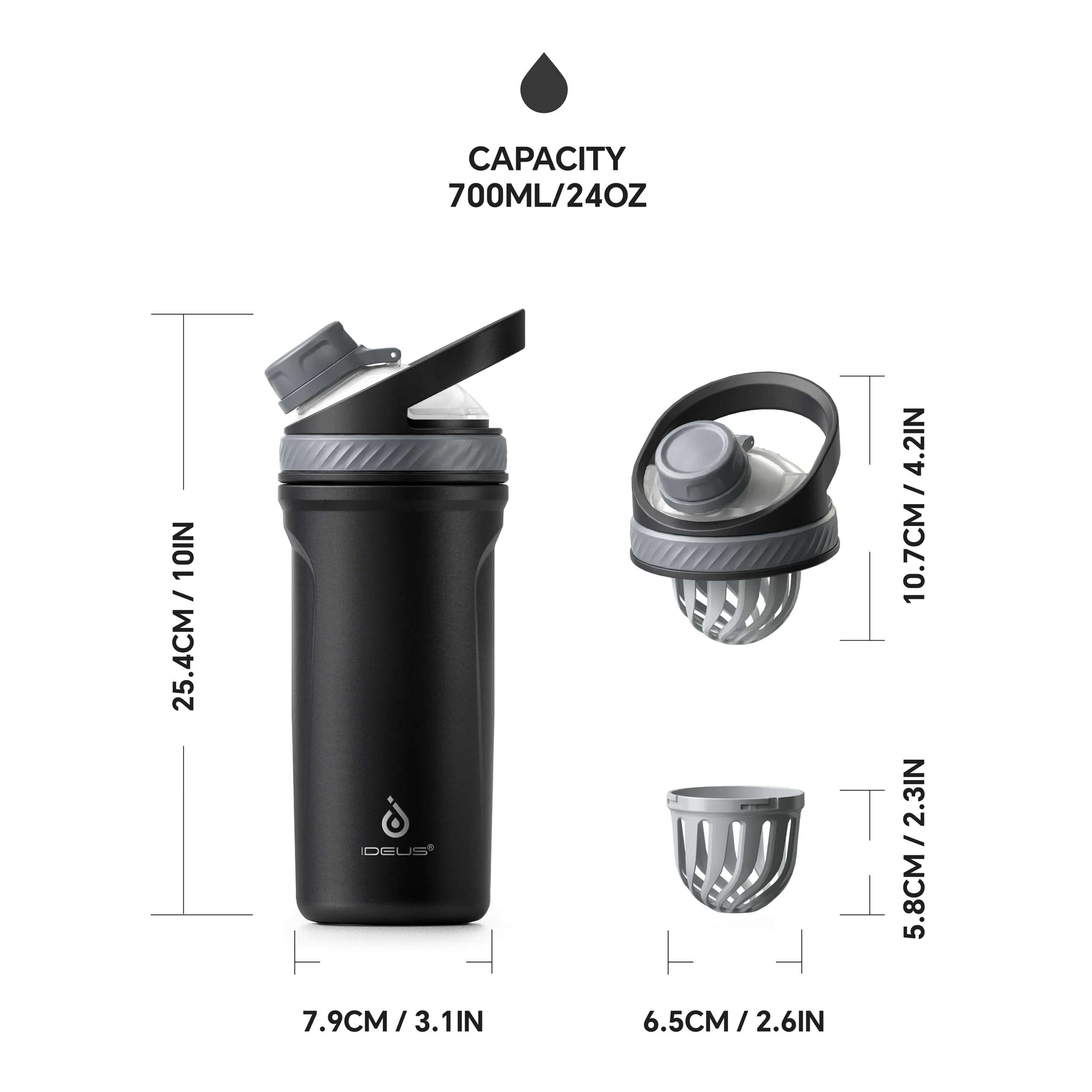 700ml insulated stainless steel protein shaker cup – tritan mixing ball for gym & fitness