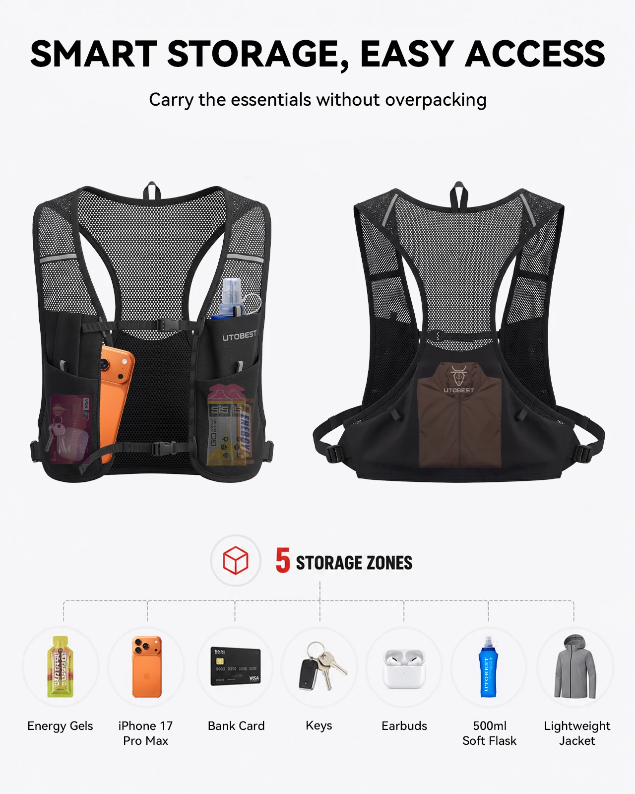 ultra light hydration running vest – breathable reflective backpack for trail running & hiking