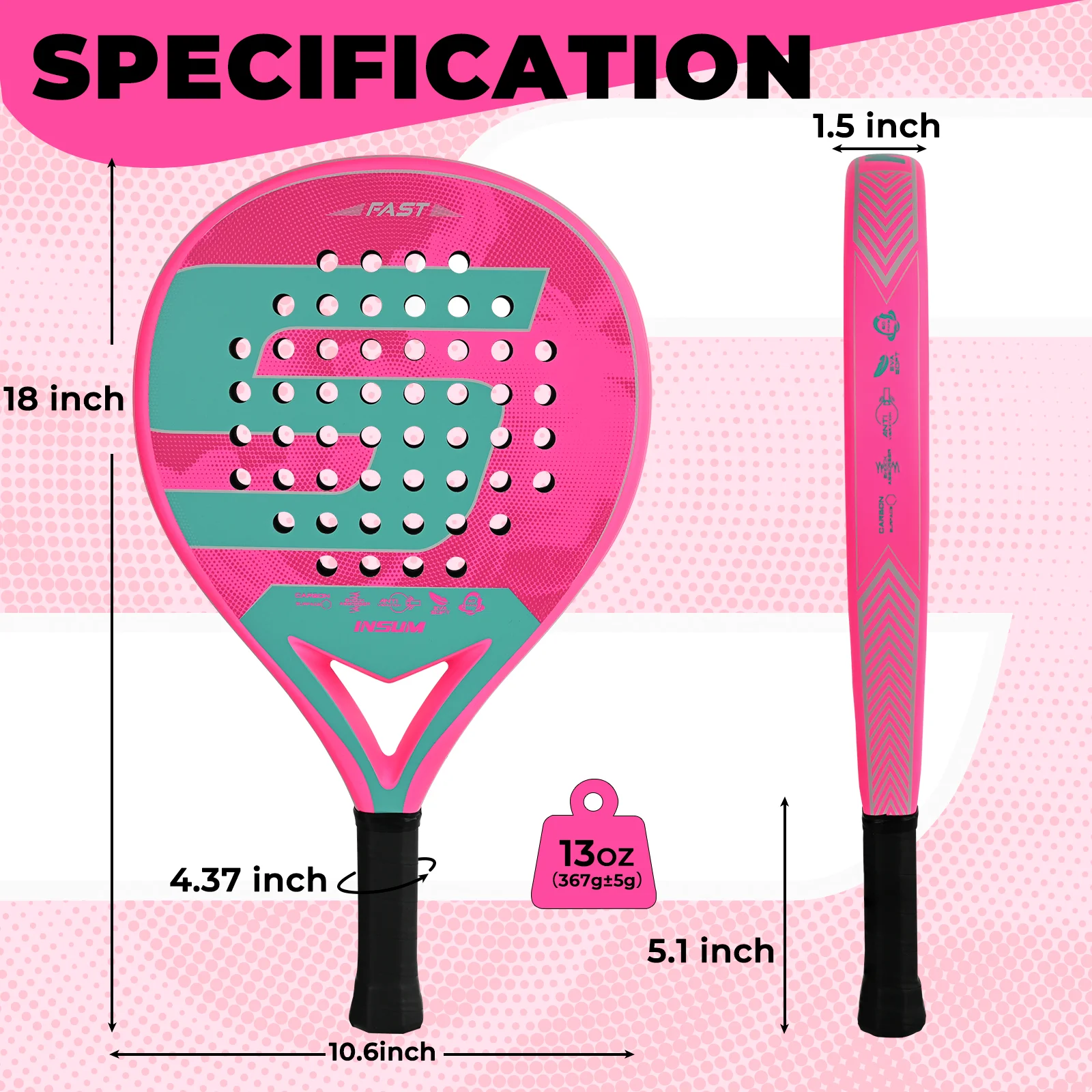 carbon fiber padel racket – lightweight with eva memory flex foam core
