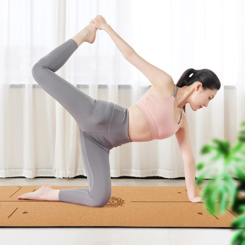 183 × 68cm tpe cork yoga mat with position line – non slip exercise mat for home gym & fitness