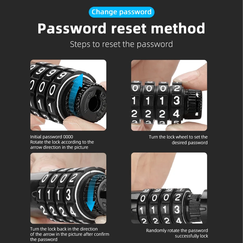 0.65m portable steel chain bike lock – 4 digit combination anti theft security lock